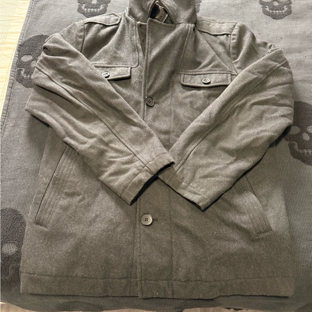 Men's Gray Buffalo Wool-Blend Button Jacket